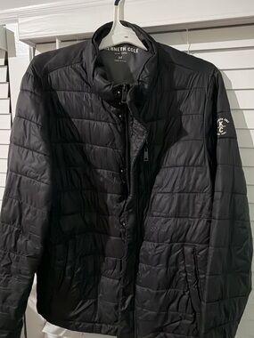 Kenneth Cole Black Quilted Sleeve-Logo Puffer